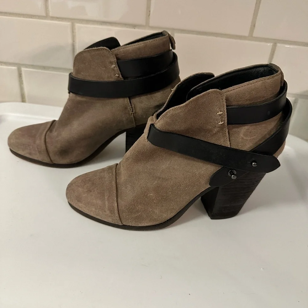 RAG & BONE 7 Harrow Khaki suede leather buckle ankle boot quality luxury western